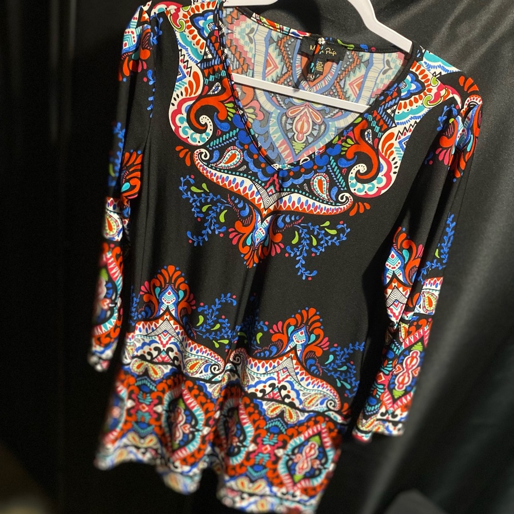 Melissa Paige Black Multicolor Paisley Blouse